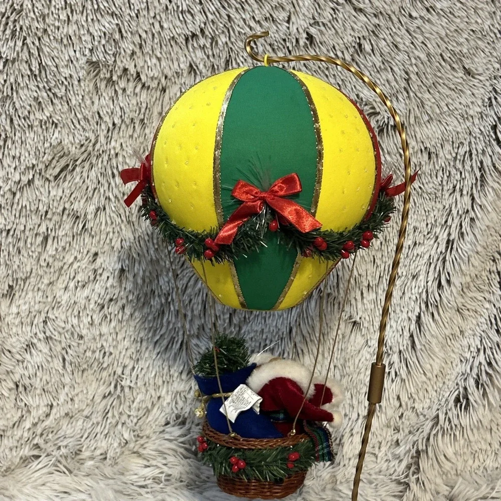 Avon Fiber Optic Hot Air Balloon Bear Santa‎ Ornament Christmas Decor Vintage